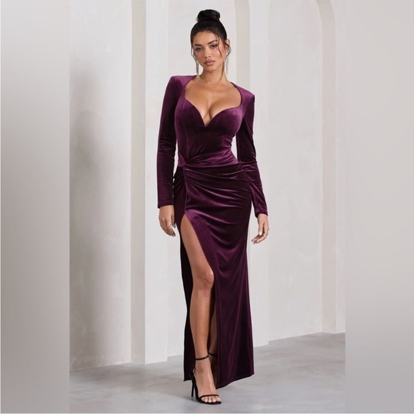 NWT Club L London Vin Chaud Velvet Maxi Dress Size 6 Wine Burgundy - Picture 3 of 9